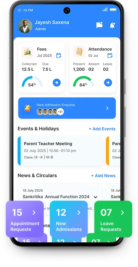 Request action centre in the Edoovi School app