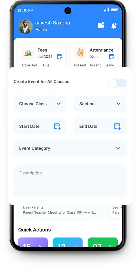 Event & holiday scheduler in the Edoovi School app
